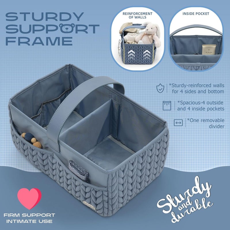 LUKJOJO Luxurious Baby Diaper Caddy, Nursery Storage Basket for Newborn Essentials, Travel Baby Basket for Diapers Baby Wipes, Organizer Tote Bag Storage Bin, Baby Shower Gifts(ash blue) - Image 3